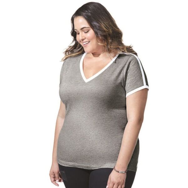 Women's Curvy Retro Ringer Premium Jersey V-Neck Tee Thumbnail